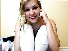Pigtail blonde teen live sextoy show