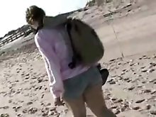 Flashing pussy at a public beach