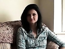 Adorable hot newbie Eva Johnson rubs her soaking clit